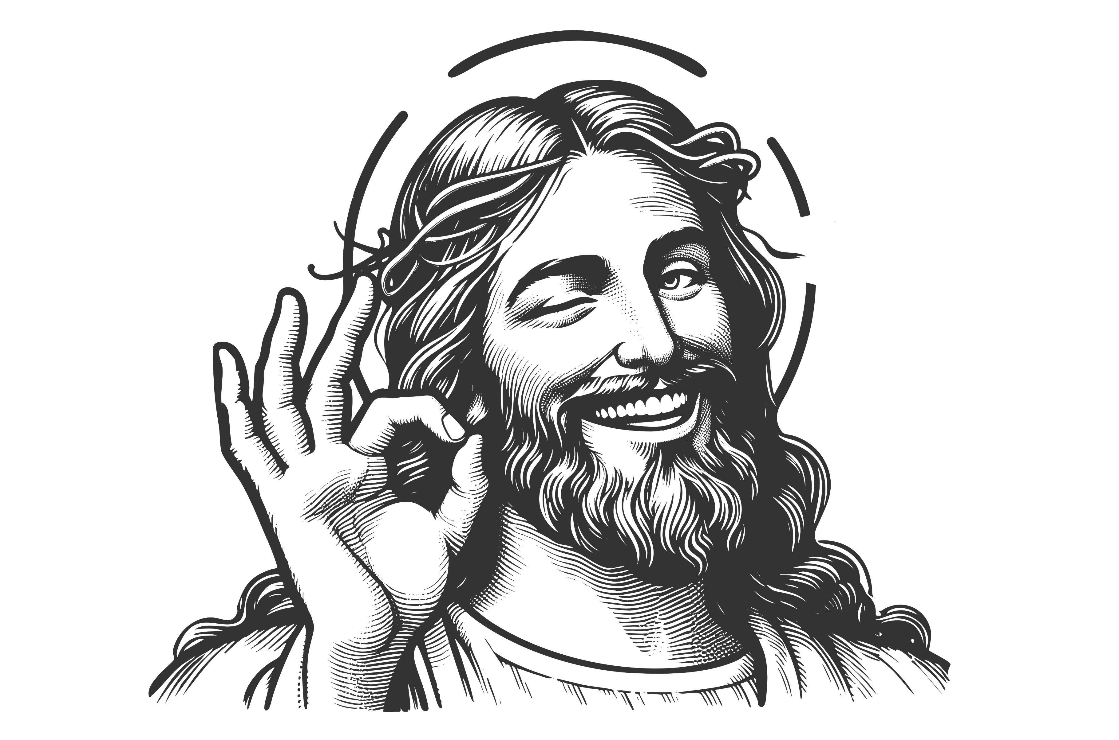 Smiling Jesus Christ Winking with OK, an Illustration by AlexArt