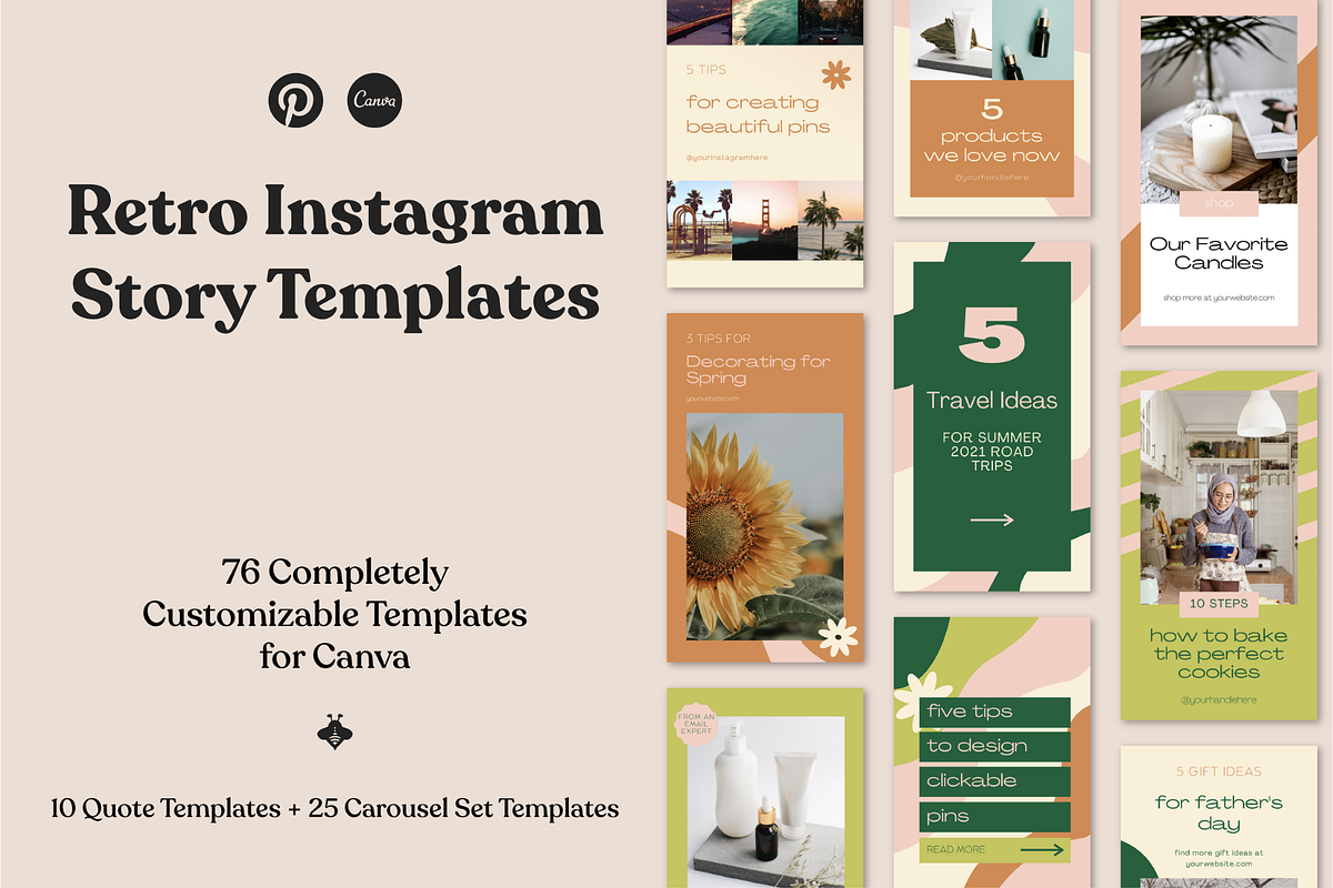 76 Retro Instagram Story Templates, a Social Media Template by Lucky Bee Creative Studio (Photo 1 of 9)