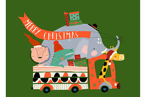 Happy Animals Driving Car with, an Object Illustration by Maria Starus