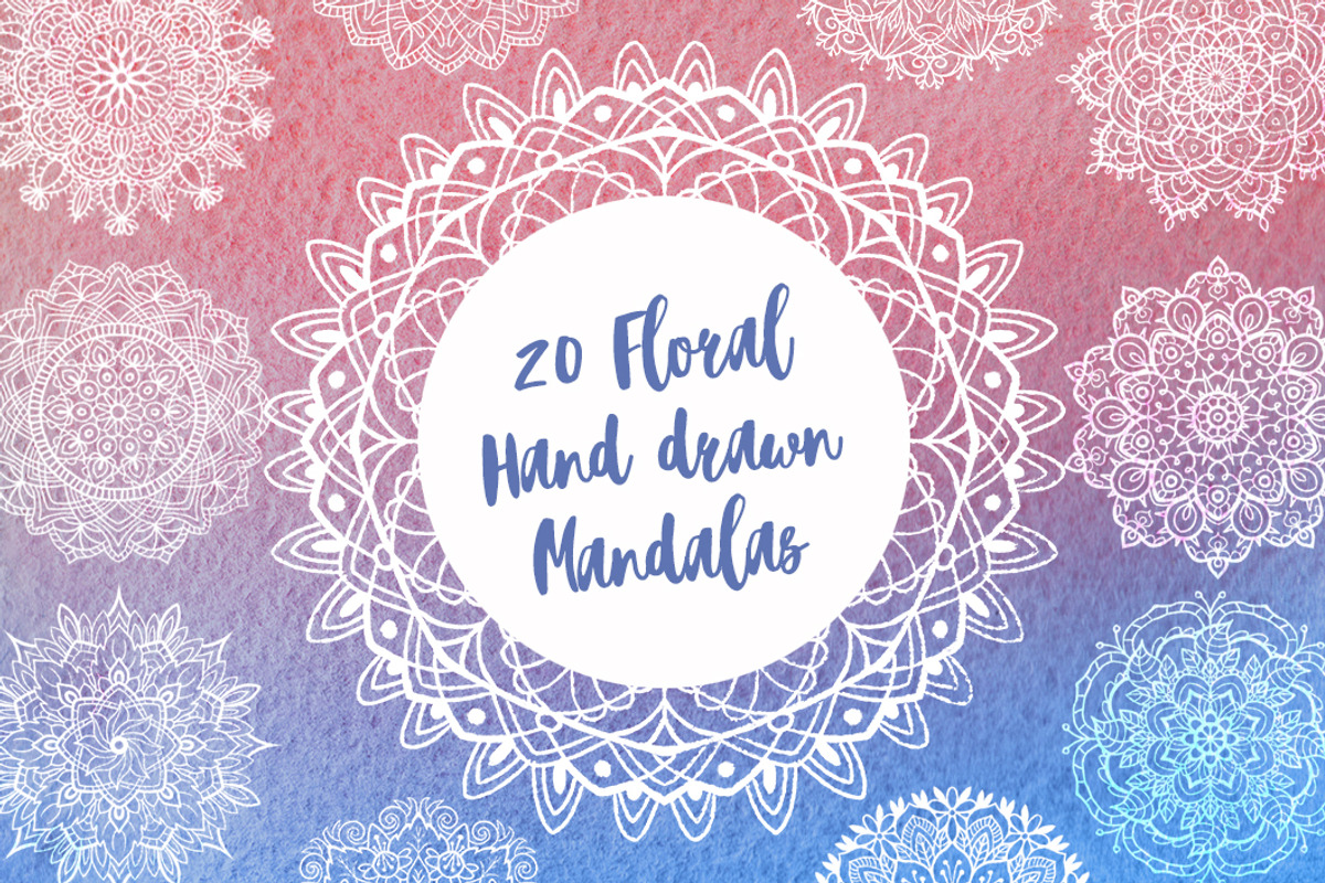 20 Floral hand drawn mandalas, a Pattern Graphic by KatPush (Photo 1 of 6)