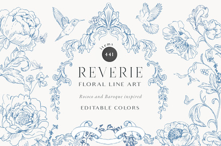 Blue Victorian Vintage Fine Line Art, a Decorative Illustration by Grace Noboa Illustrations