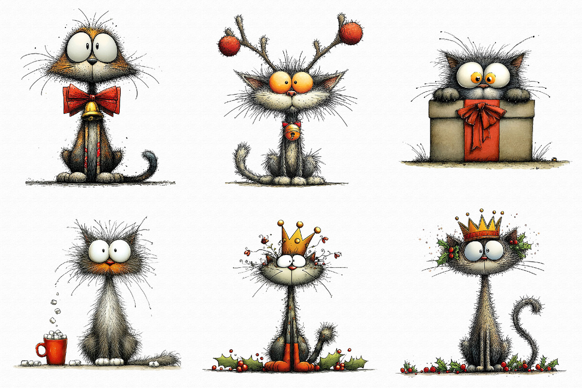Quirky Christmas Cat Clipart, an Illustration by Libby Wishes (Photo 3 of 9)