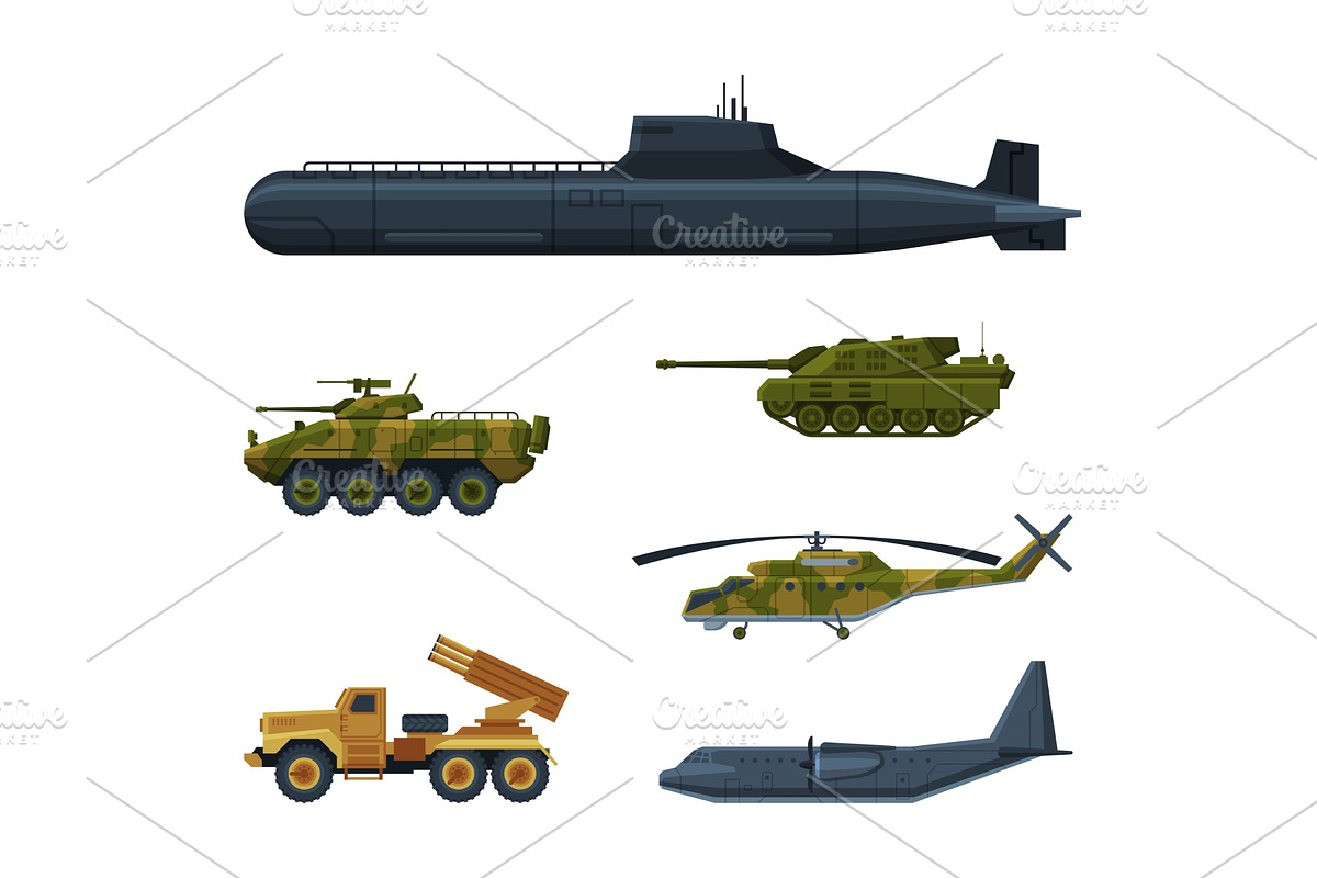 Aircraft, Submarine and Military, a Transportation Illustration by TopVectors