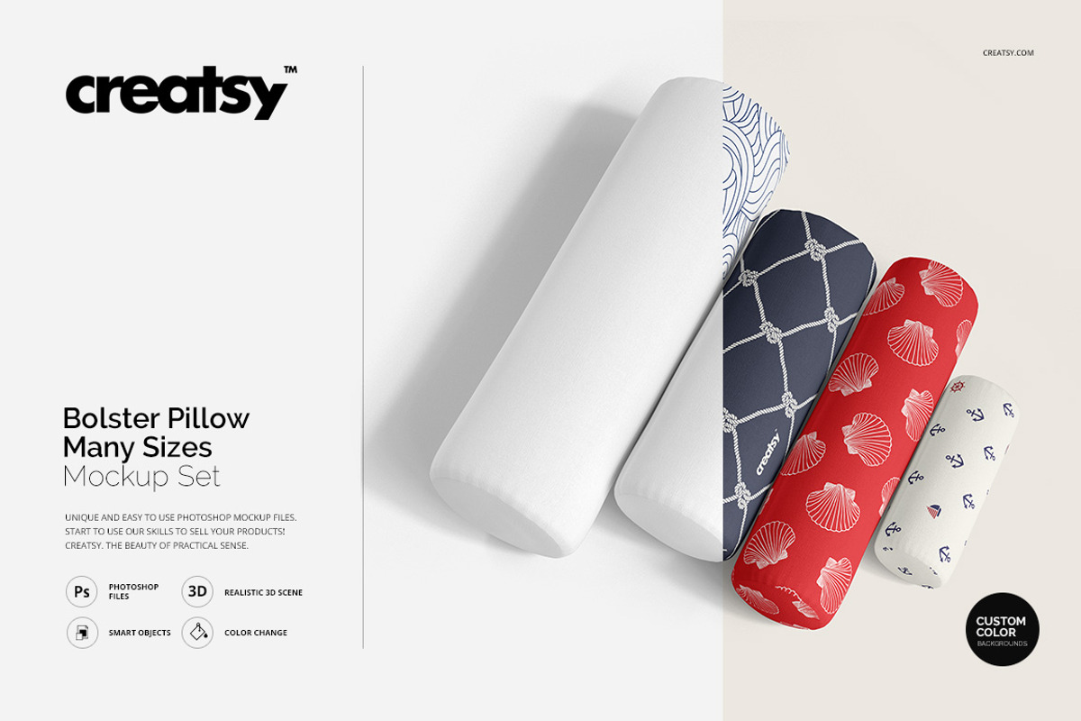 Bolster Pillow Many Sizes Mockup Set, a Household Mockup by creatsy2 (Photo 1 of 9)