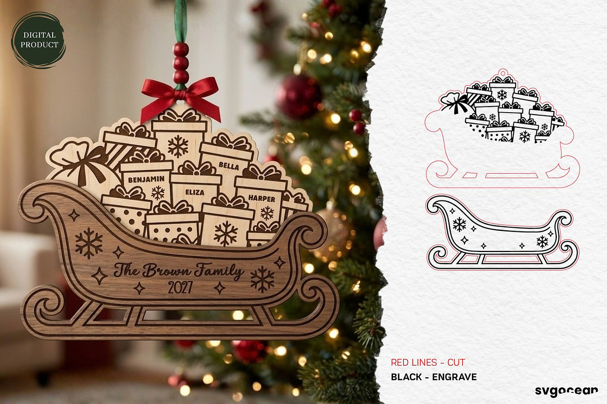 Santa Sleigh Ornaments SVG Bundle, a Decorative Illustration by svgocean (Photo 9 of 21)