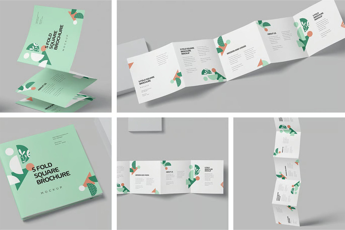5 Accordion Square Flyer Mockups, an Advertising Mockup by megostudi0 (Photo 1 of 7)