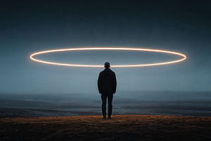 Unique creative portrait of a man with glowing circle over a silhouetted figure, a Person Photo by OSORIOartist