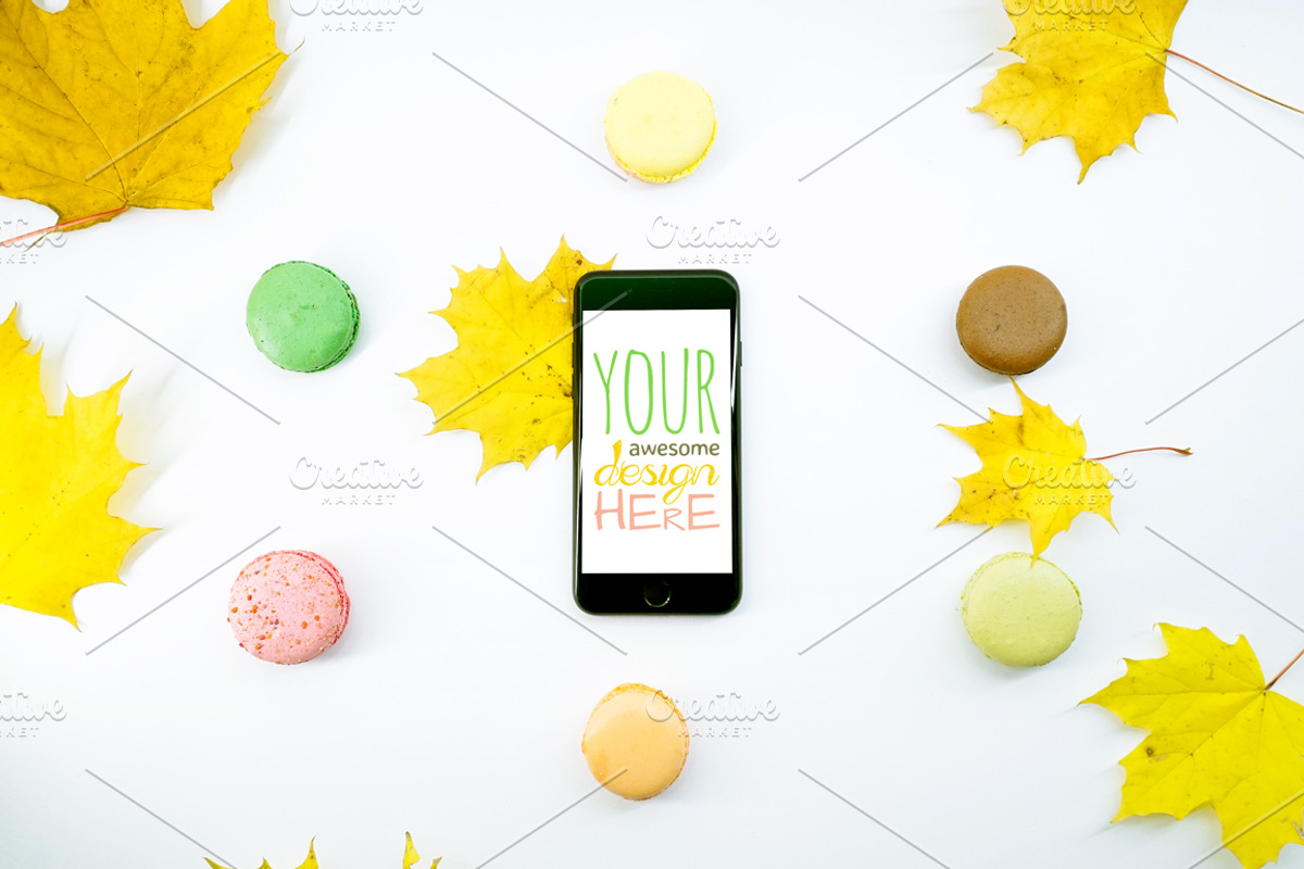 Mock-Up Phone 7 Autumn Macarons 9in1, an iPhone Mockup by EmilGuseinov (Photo 6 of 9)