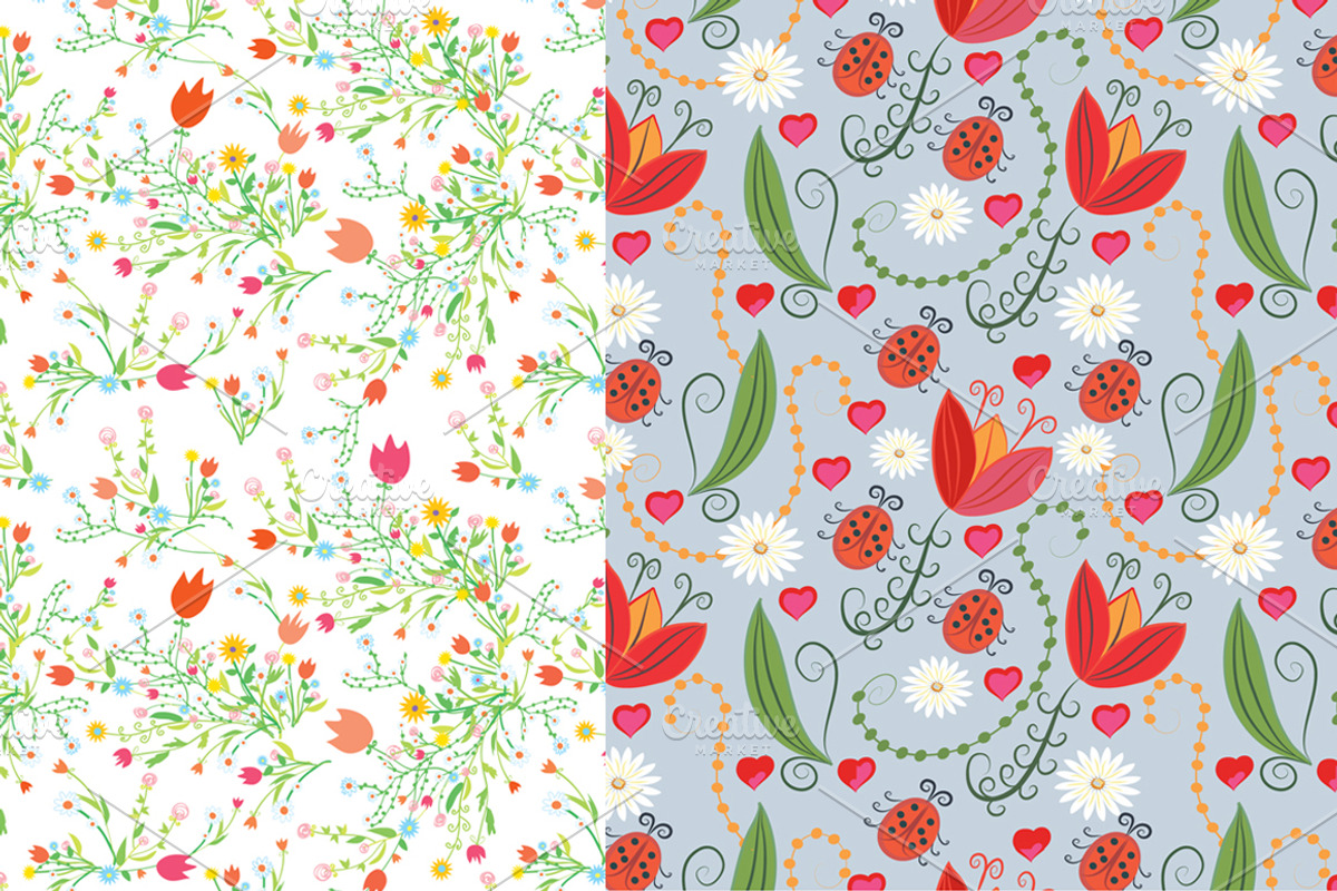 Spring floral seamless patterns set preview 4