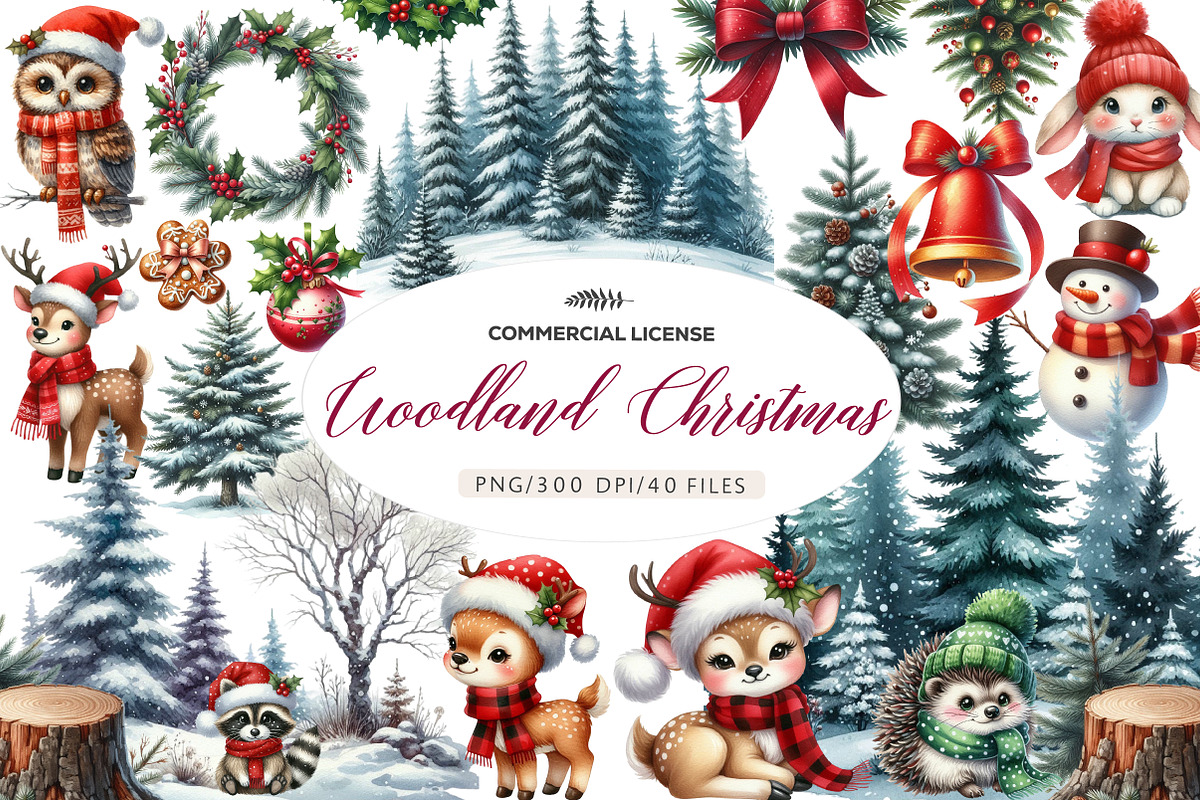 Woodland Christmas Clipart, an Illustration by CreationArt (Photo 1 of 7)