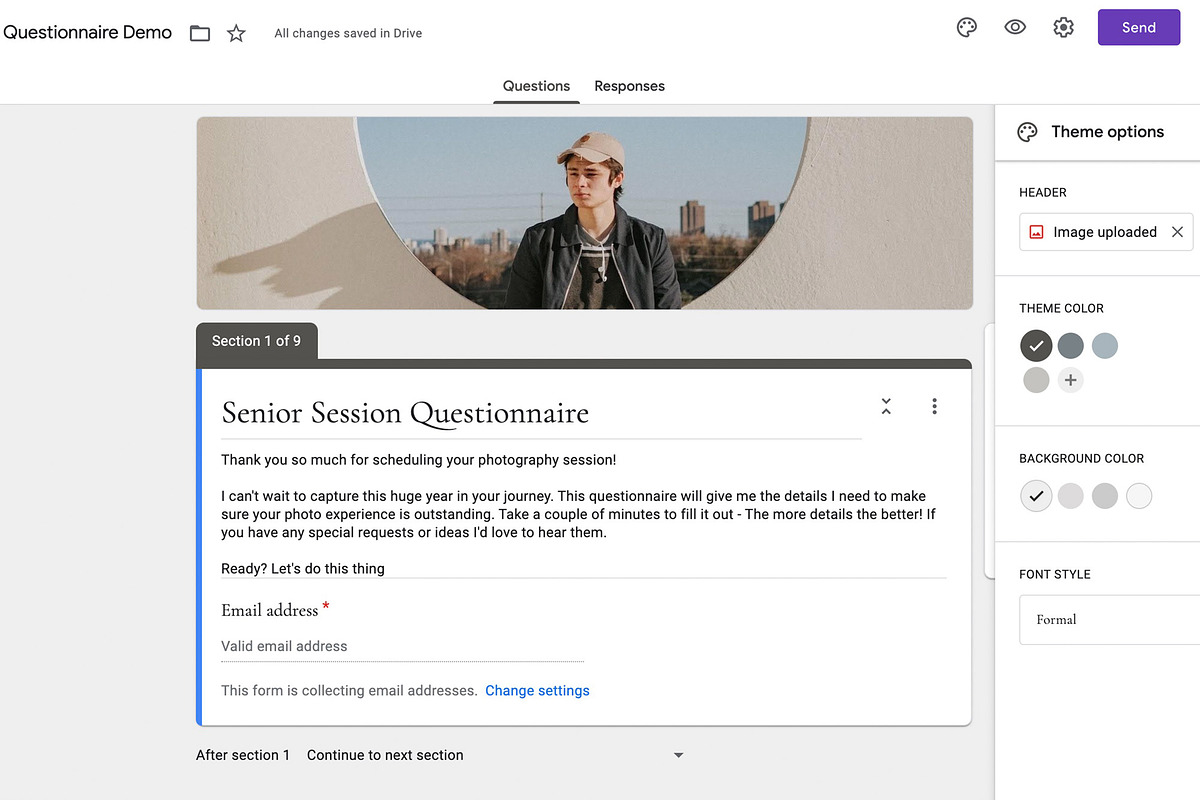 Senior Portrait Questionnaire Template
