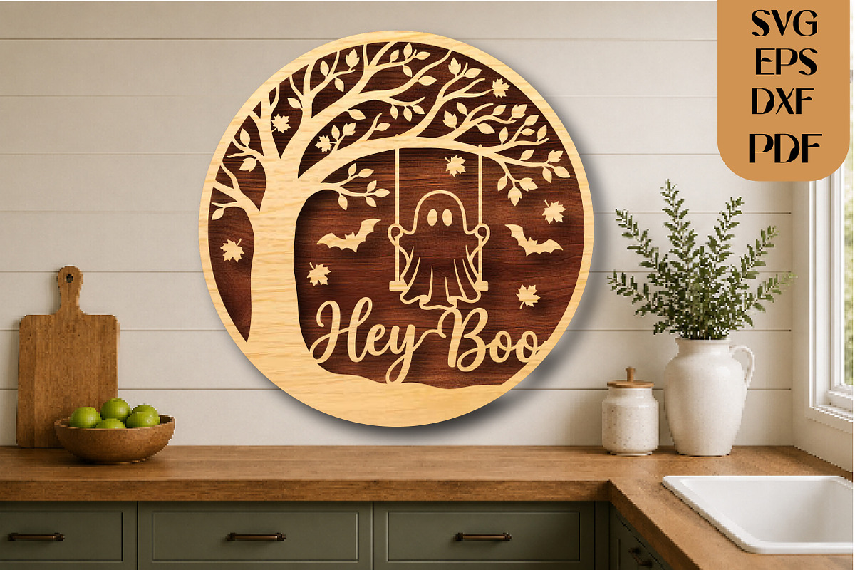 Hey Boo Halloween Ghost SVG LaserCut, an Object Graphic by DreamCafeArt (Photo 3 of 4)