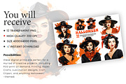 Halloween Retro Lady Clipart Bundle, a Seasonal Illustration by Creative Arslan (Thumbnail 3 of 7)