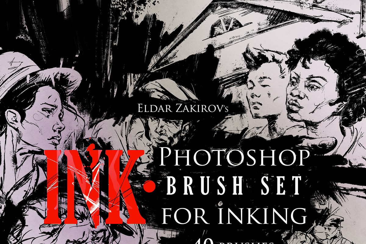 INK. 40 Photoshop Brushes for Inking, a Brush Add-On by Eldar Zakirov's (Photo 3 of 13)