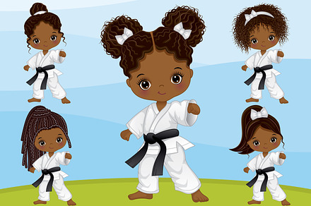 Vector Black Girl Practicing Karate