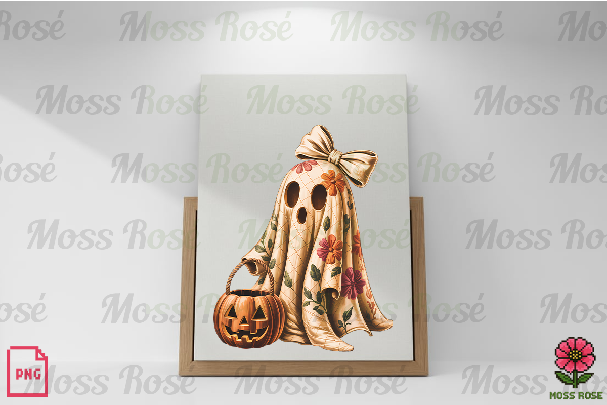 Floral Ghost with Pumpkin Basket, a Graphic by Moss Rose (Photo 2 of 3)