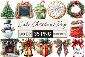 Cute Christmas Day Clipart, an Illustration by Black Bird Studio