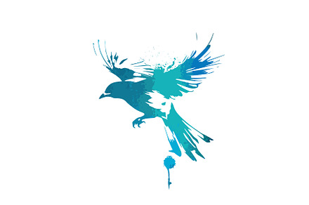 Abstract watercolor blue flying, an Illustration by Nenahliadava Design