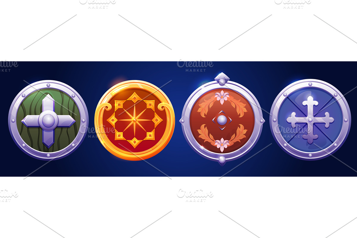 Medieval cartoon shield set for, an Object Illustration by art PVP - market