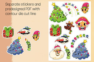 Retro Christmas 11 Sticker Set