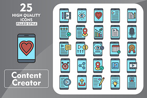 Content Creator 25 Line Filled Icons, an Icon by Pexelpy
