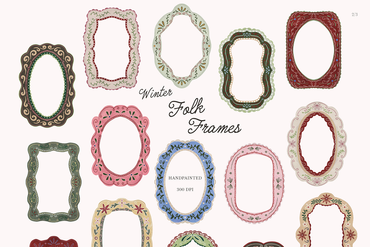 Winter FOLK Frames & Backgrounds, a Decorative Illustration by SunnyAfternoons (Photo 9 of 15)