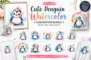 Cute Penguin Watercolor Sublimation, an Animal Illustration by S Graphic Studio (Thumbnail 1 of 4)