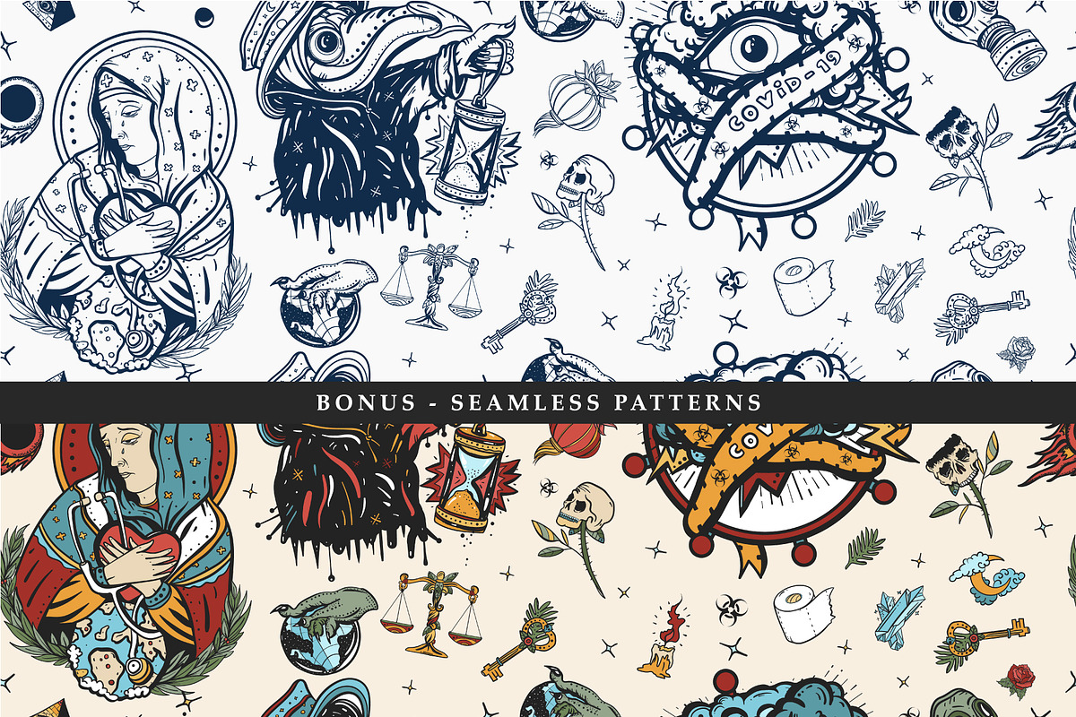 Coronavirus old school tattoo, a Background Graphic by intueri (Photo 5 of 7)