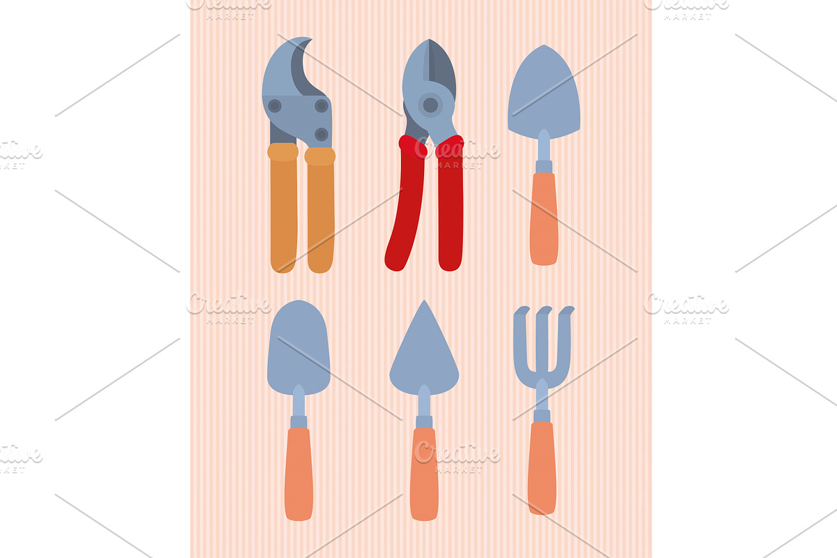 six garden tools, an Illustration by studiogstock