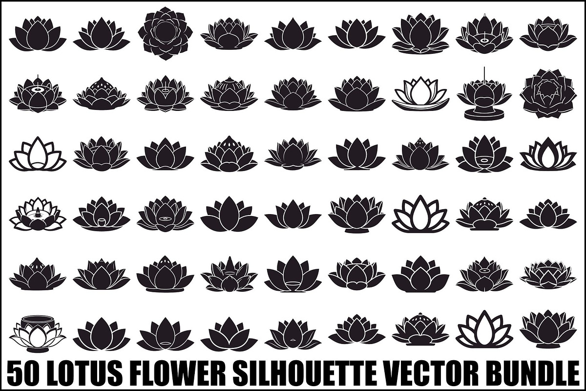 Lotus Flower Silhouette Vector Bundl, an Illustration by Creativeshirt (Photo 1 of 51)