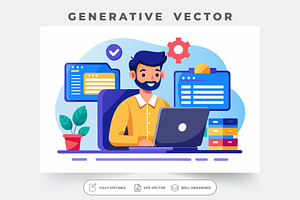 A smiling IT specialist focuses on p, a Graphic by SouravDesign