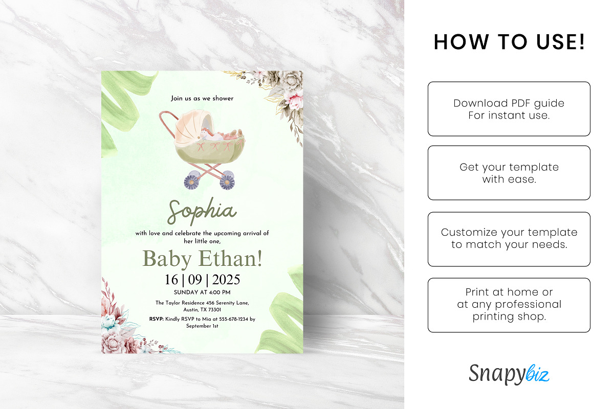 Green Baby Shower Invitation Temp, a Card Template by Snapybiz (Photo 5 of 6)