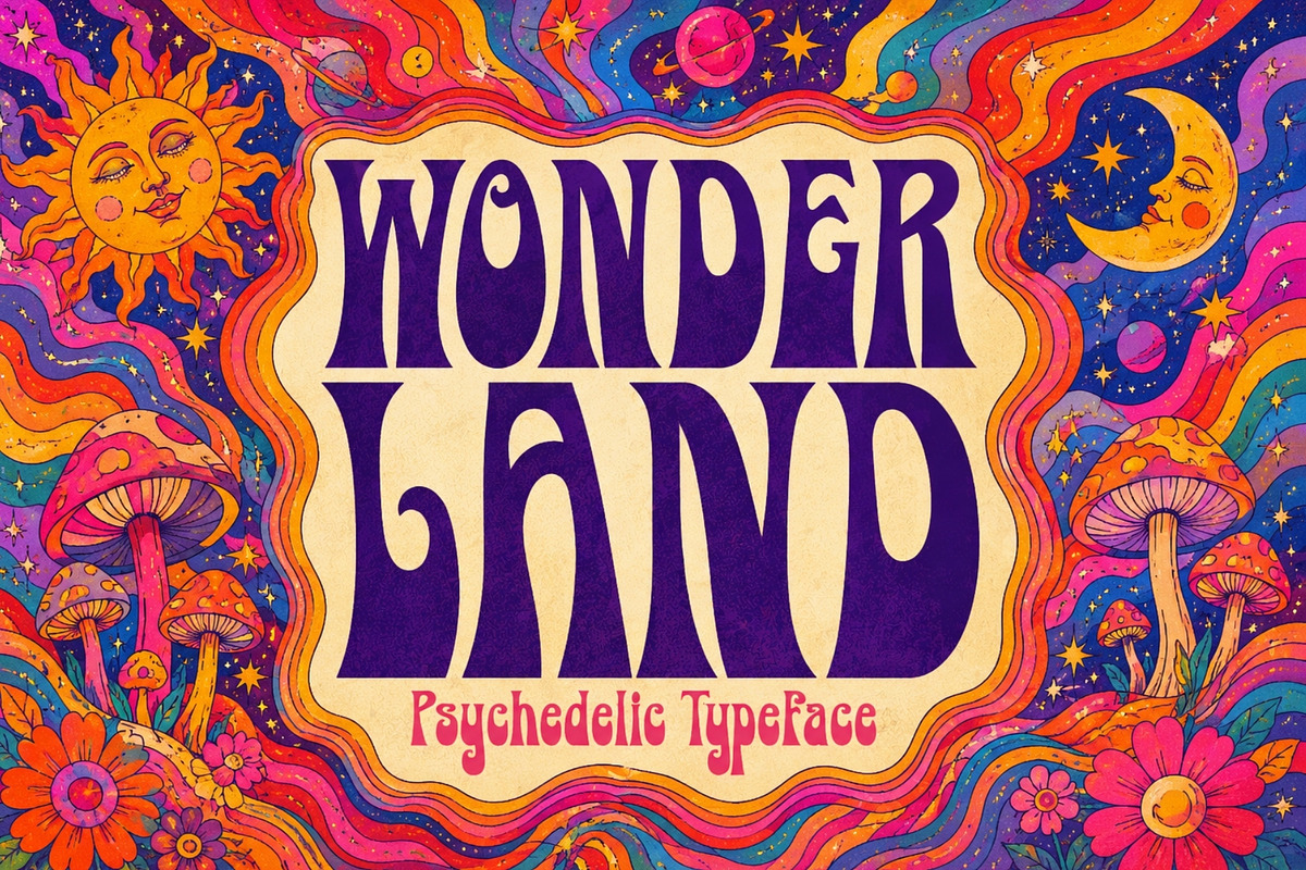 Wonderland - Psychedelic Typeface, a Serif Font by HipFonts (Photo 1 of 9)