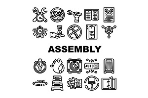 assembly setup product icons set, a Technology Illustration by pikepicture
