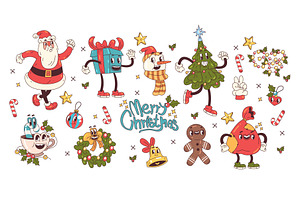 Christmas groovy stickers. Santa, an Object Illustration by Stock-Smart-Start