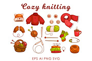 Cozy knitting, set of 21 elements, an Illustration by EshaStudio (Thumbnail 1 of 2)