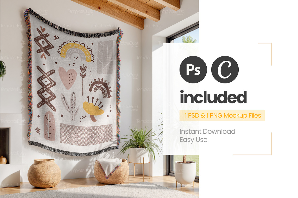 Woven Blanket Mockup | Hang on Wall, an Apparel Mockup by Mockups Studio (Photo 2 of 9)