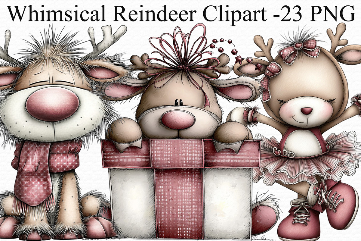 Whimsical Reindeer Clipart, an Illustration by Libby Wishes (Photo 1 of 6)