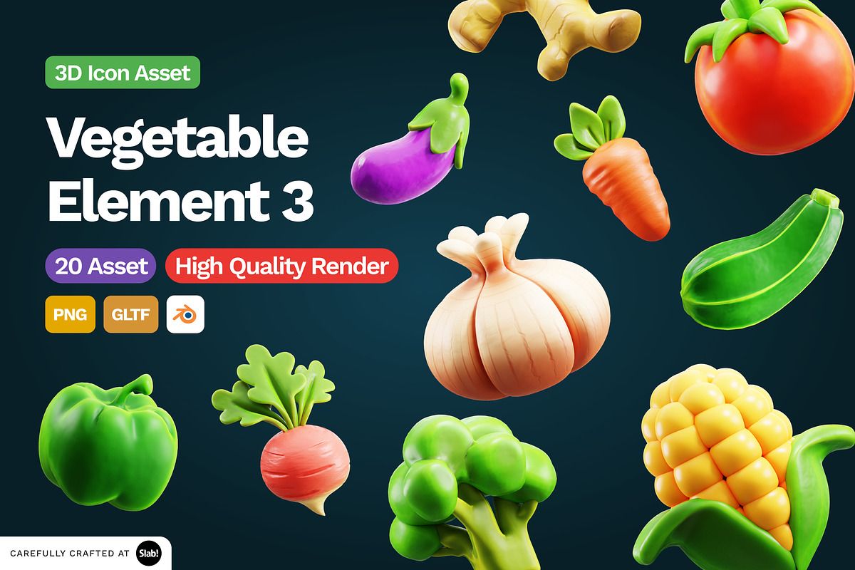 3D Vegetable Element Icon Vol 3, an Object 3D Model by SLAB! Design (Photo 1 of 4)