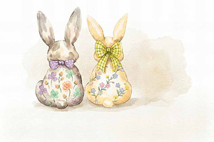 Watercolor Easter Bunnies Love, an Illustration by VetalStock