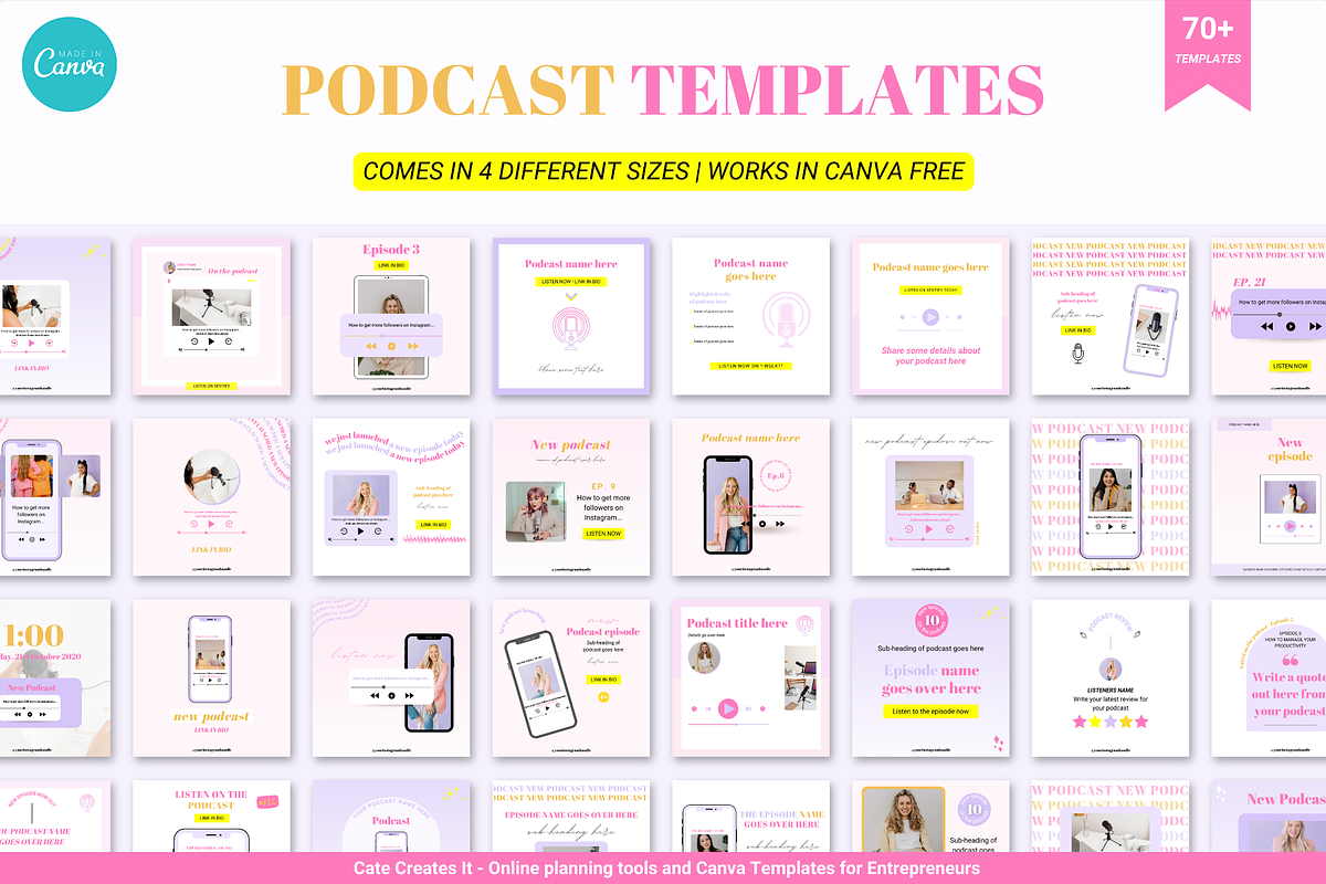 Podcast Instagram templates Canva, a Social Media Template by Cate Creates (Photo 2 of 7)