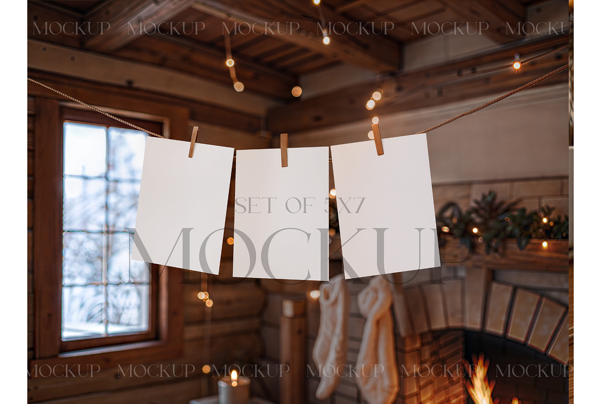 Cozy Holiday Hanging Cards Scene, a Product Mockup by MockupWizard (Photo 1 of 3)