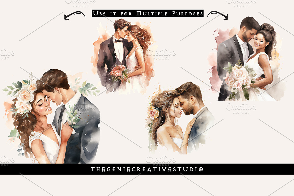 Watercolor Bride & Groom PNG Clipart, a Person Illustration by Geniecreativestudio (Photo 6 of 9)