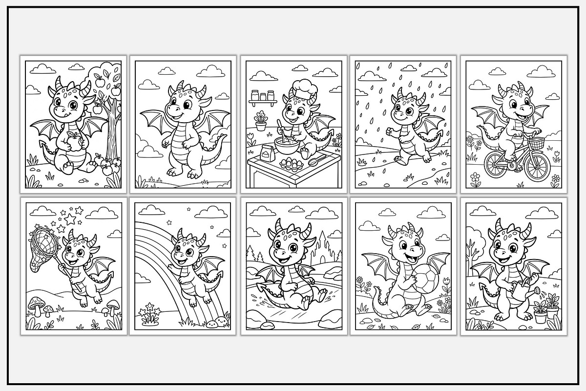 Dragon Daily Routine Coloring Pages, an Animal Illustration by Lamia Emad (Photo 2 of 5)