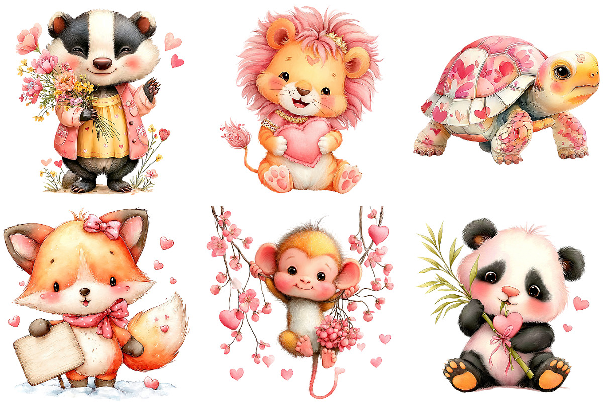 Valentine Animals Clipart, an Illustration by DreamArtGraphic (Photo 4 of 4)