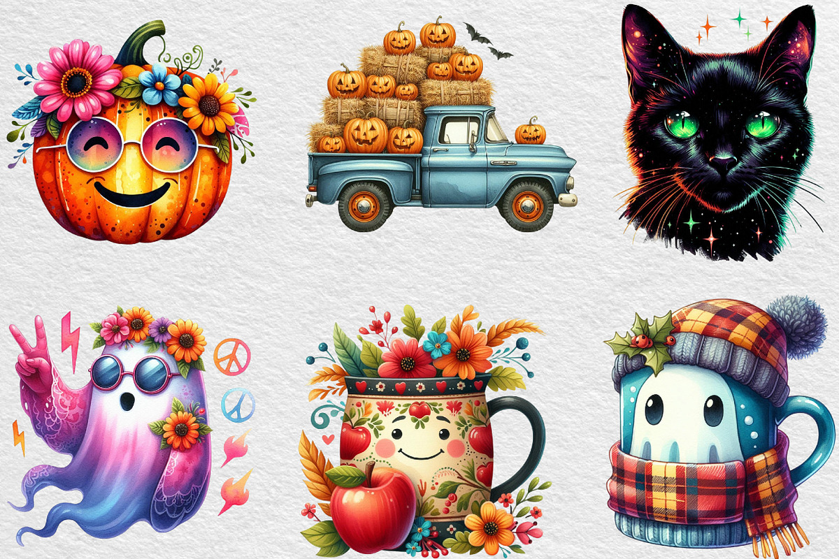 Retro Fall Halloween PNG Clipart, an Illustration by Black Bird Studio (Photo 3 of 6)
