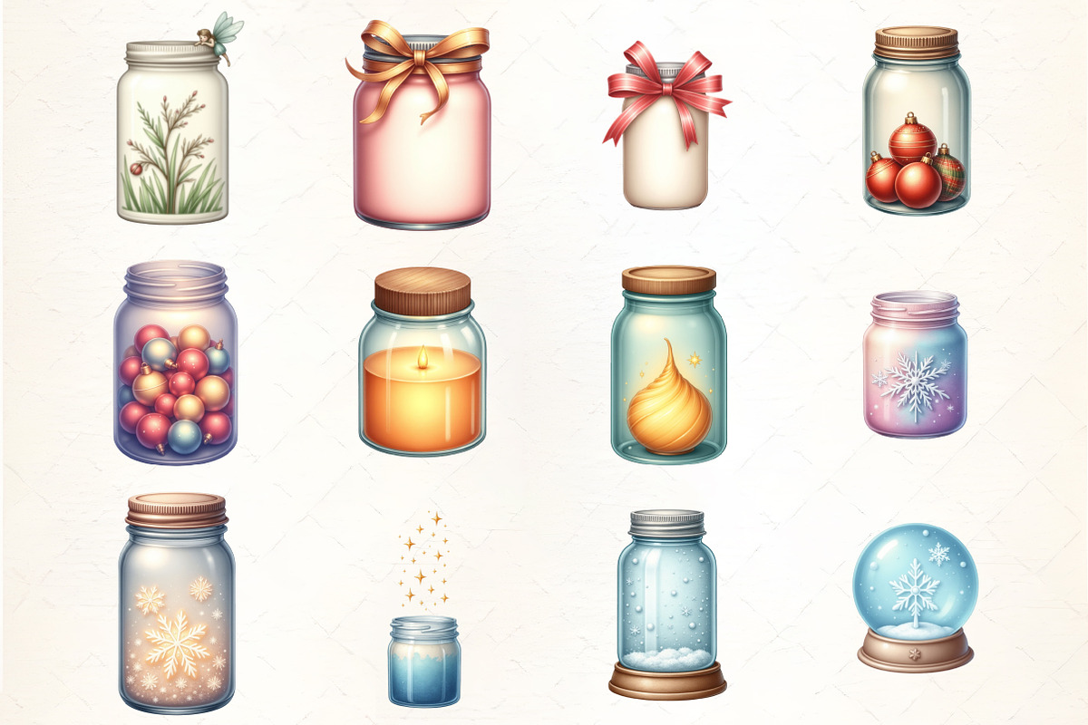 Christmas Magic Jars Clipart Bundle, an Illustration by CrexoraLab (Photo 1 of 5)
