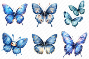 Watercolor Blue Butterflies Cliupart, an Illustration by Watercolor design (Thumbnail 4 of 12)