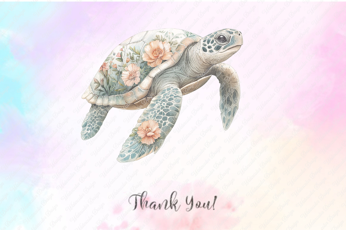 Watercolor Floral Sea Turtles, an Illustration by Watercolor design (Photo 10 of 11)