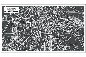 Warsaw Poland Map In Retro Style.